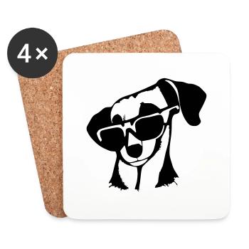 Dackel Hund Hunde Sonnenbrille cooles Vektor 8 - Untersetzer (4er-Set) - Weiß - Vorne