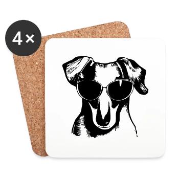 Dackel Hund Hunde Sonnenbrille cooles Vektor - Untersetzer (4er-Set) - Weiß - Vorne