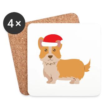 Dog Lovers Christmas Hat Welsh Corgi Pembrok - Coasters (set of 4) - white - Front
