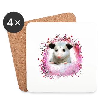 Opossum, souris, rongeur, graffiti - Dessous de verre (lot de 4) - blanc - Devant