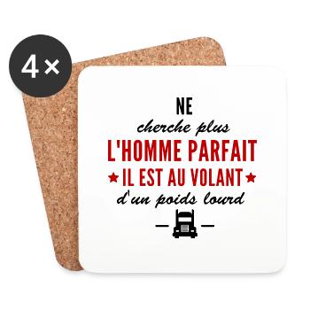 l homme parfait est routier / poids lourd - Dessous de verre (lot de 4) - blanc - Devant