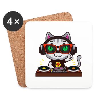 Cat Glasses Turntable DJ Disco Club Nightlife - Coasters (set of 4) - white - Front