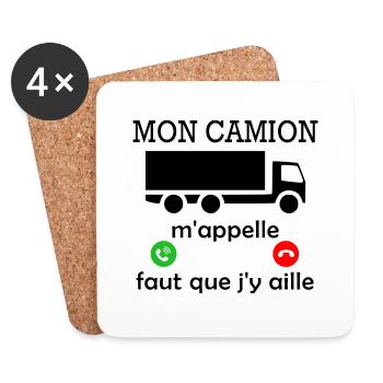 mon camion m appelle / cadeau humour routier - Dessous de verre (lot de 4) - blanc - Devant