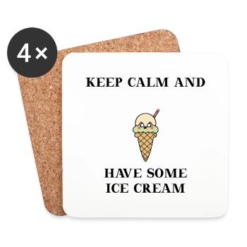 Restez calme et ayez une idée cadeau de crème glacée - Dessous de verre (lot de 4) - blanc - Devant