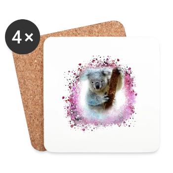 koala, rose, graffiti, peinture, ours koala, pinceau - Dessous de verre (lot de 4) - blanc - Devant