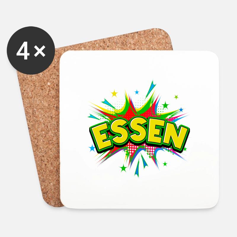 Essen Deutschland Stadt Pop Art Comic Kunst - Untersetzer (4er-Set) - Weiß