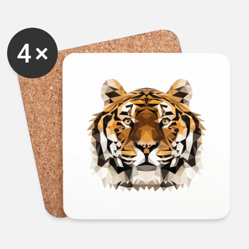 Tiger | Polygon Tiger Kopf | Tigerkopf geometrisch - Untersetzer (4er-Set) - Weiß