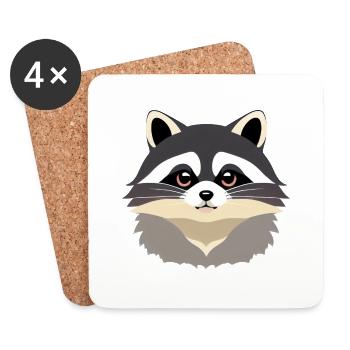 Raccoons Cute Cartoon Raccoon 1 - Coasters (set of 4) - white - Front