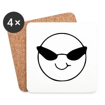 Emoji sketch cool noir - Dessous de verre (lot de 4) - blanc - Devant