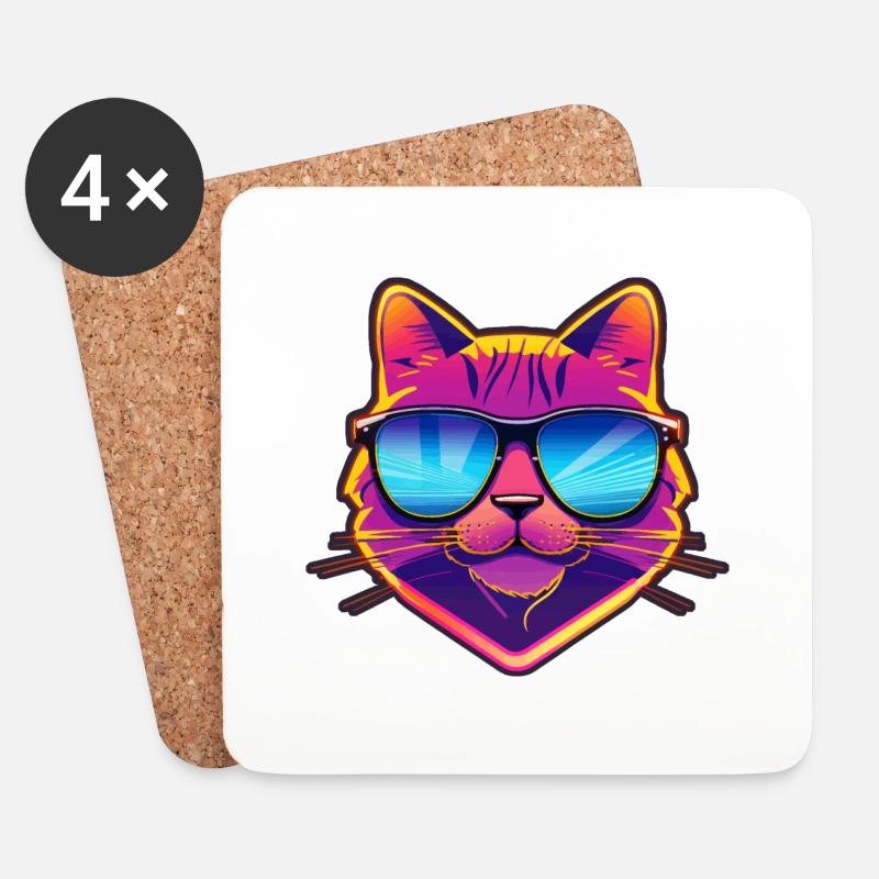 Coole Katze mit Sonnenbrille - Untersetzer (4er-Set) - Weiß
