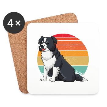 Border collie Retro 2 - Dessous de verre (lot de 4) - blanc - Devant