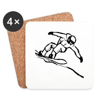 Croquis dessiné à la main d’un snowboarder - Dessous de verre (lot de 4) - blanc - Devant