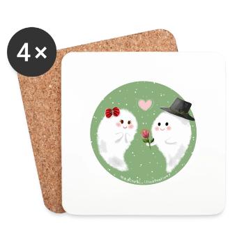 Saint-Valentin - Dessous de verre (lot de 4) - blanc - Devant
