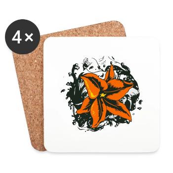 Blumenzeichnung Tattoo 14 2 A - Untersetzer (4er-Set) - Weiß - Vorne