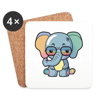 Kawaii süße glückliche bunte Elefant Sonnenbrille - Untersetzer (4er-Set) - Weiß - Vorne
