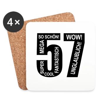 57. Geburtstag Wow Lustiges Motiv Nummer Ziffer 57 - Untersetzer (4er-Set) - Weiß - Vorne