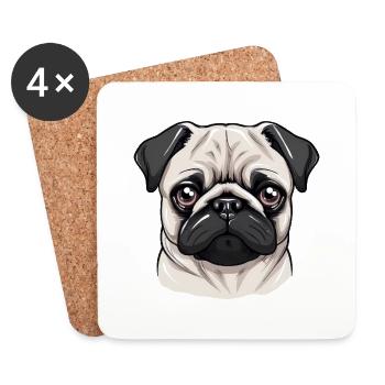 Mops - Untersetzer (4er-Set) - Weiß - Vorne