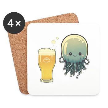 Drôle de méduse avec un verre de bière - Dessous de verre (lot de 4) - blanc - Devant