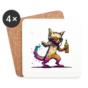 Cool cat écoute de la musique et boit de la bière - Dessous de verre (lot de 4) - blanc - Devant