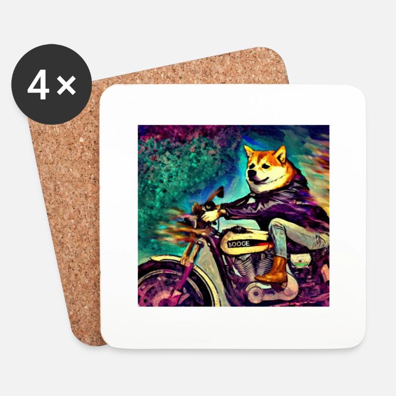 Dogecoin Art - Untersetzer (4er-Set) - Weiß