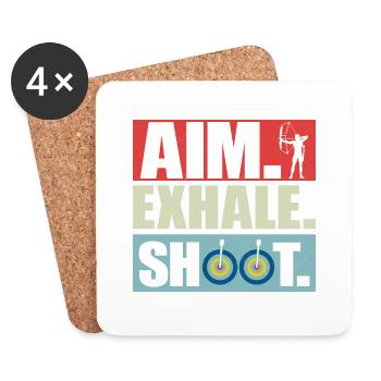 Aim Exhale Shoot. Archery Target Bow & Arrows - Coasters (set of 4) - white - Front