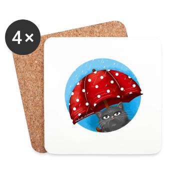 Rainy Day Cat - Coasters (set of 4) - white - Front