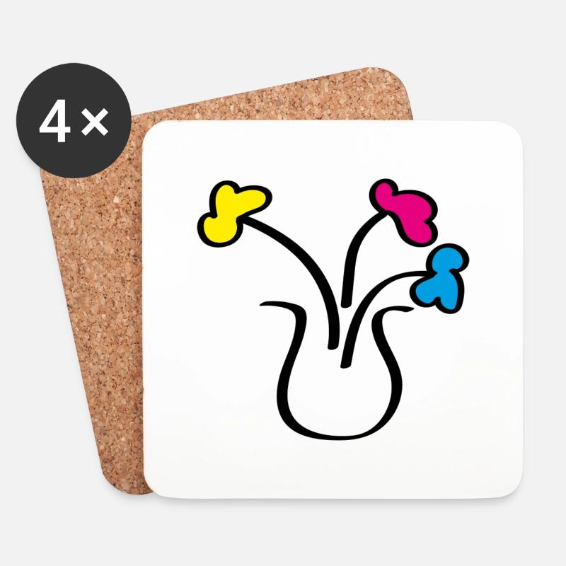 Abstrakte Zeichnung Blumen in einer Vase - Untersetzer (4er-Set) - Weiß