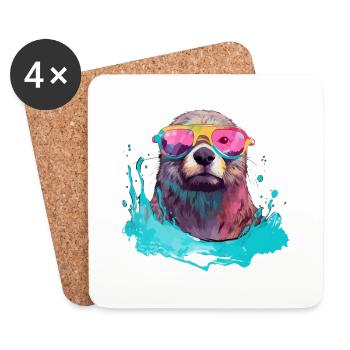 Nini the bespectacled otter - Coasters (set of 4) - white - Front