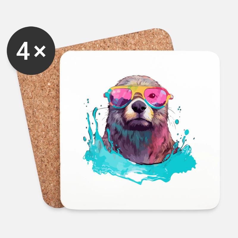 Nini der bebrillte Otter - Untersetzer (4er-Set) - Weiß