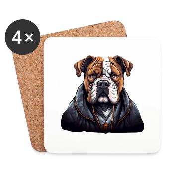 American Bulldog in cooler Streetwear Hunde Shirts - Untersetzer (4er-Set) - Weiß - Vorne