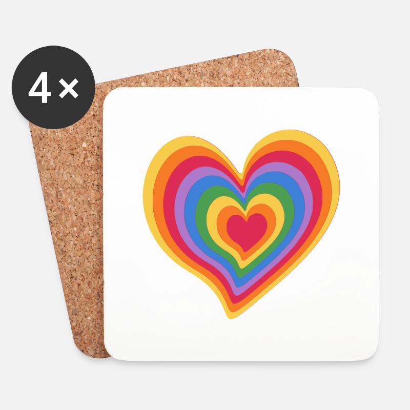 Regenbogen-Herz - Untersetzer (4er-Set) - Weiß