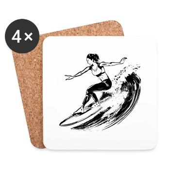 Surfing Surfer Surfing Dessin Cadeau - Dessous de verre (lot de 4) - blanc - Devant