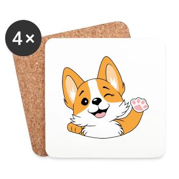 Corgi accueillant - Dessous de verre (lot de 4) - blanc - Devant