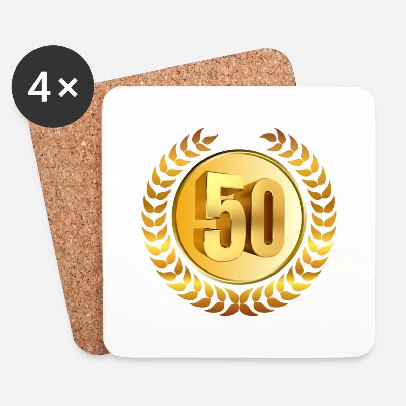 50 Geburtstag / Hochzeitstag / Jubiläum - Untersetzer (4er-Set) - Weiß