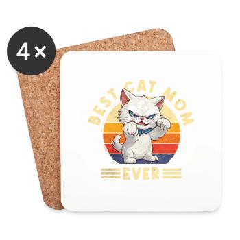 Cat Best Cat Mom Ever Cat Mom Funny Saying - Coasters (set of 4) - white - Front