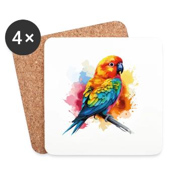 Perroquet coloré: Art exotique - Dessous de verre (lot de 4) - blanc - Devant