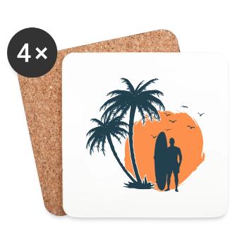 Surfer Palm Beach 1 - Coasters (set of 4) - white - Front