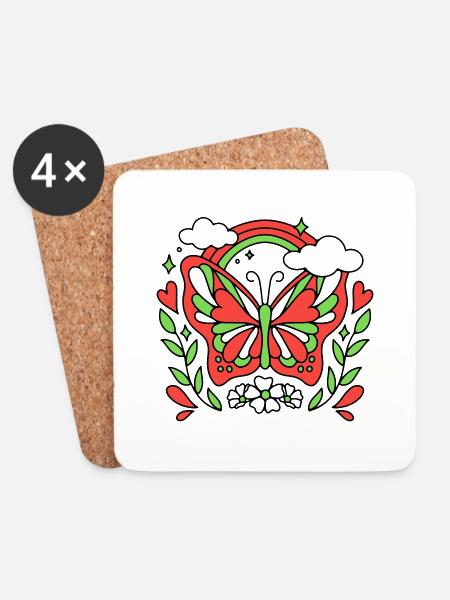 Retro Butterfly - Coasters (set of 4) - white
