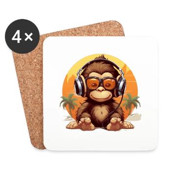 Witziges Affen Baby Design mit Kopfhörer - Untersetzer (4er-Set) - Weiß - Vorne