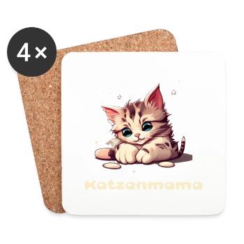 Cat Maman Chaton mignon - Dessous de verre (lot de 4) - blanc - Devant
