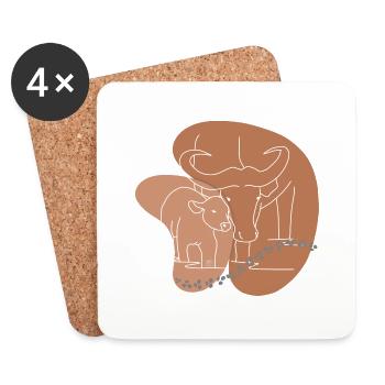 "Buffalo", Boho Line Art Design, Series "Big 5" - Coasters (set of 4) - white - Front