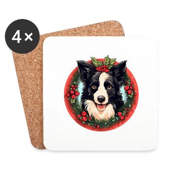 Border Collie chien Noël, chiens d’amour - Dessous de verre (lot de 4) - blanc - Devant