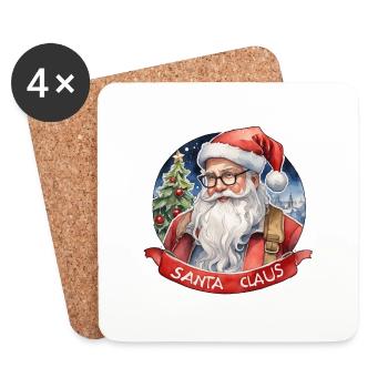 pere noel - traditionnel et aquarelle - Dessous de verre (lot de 4) - blanc - Devant