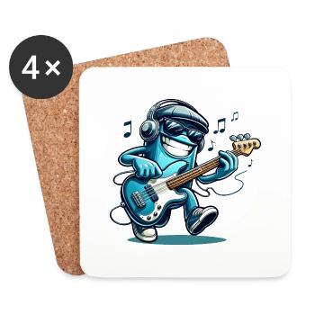Groove für unterwegs! 🎸 Cartoon Bassist T-Shirt - Untersetzer (4er-Set) - Weiß - Vorne