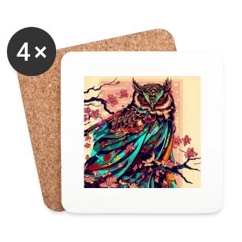 Hibou Japonais - Dessous de verre (lot de 4) - blanc - Devant