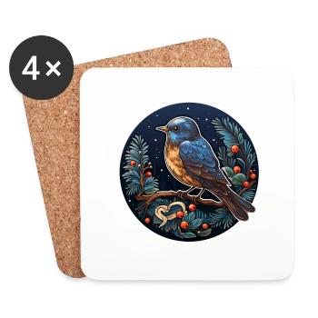 Winternacht mit Vogel - Untersetzer (4er-Set) - Weiß - Vorne