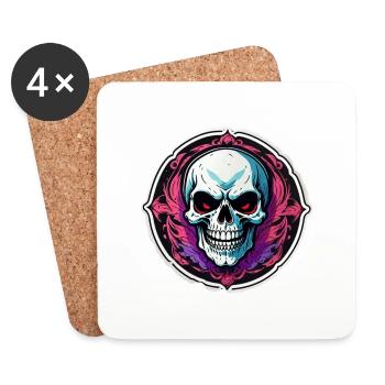 Totenkopf - Skelett - Totenkopf - Motorradhelm - Untersetzer (4er-Set) - Weiß - Vorne