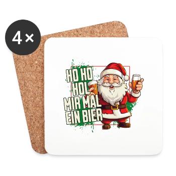 Weihnachtsmann Ho Ho Hol Mir Mal Ein Bier Lustig - Untersetzer (4er-Set) - Weiß - Vorne