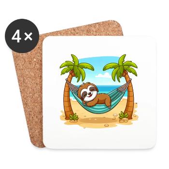 Paresseux sur la plage - Dessous de verre (lot de 4) - blanc - Devant