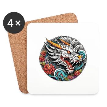 Asiatischer Drache - Japan - Chinesisch - Untersetzer (4er-Set) - Weiß - Vorne